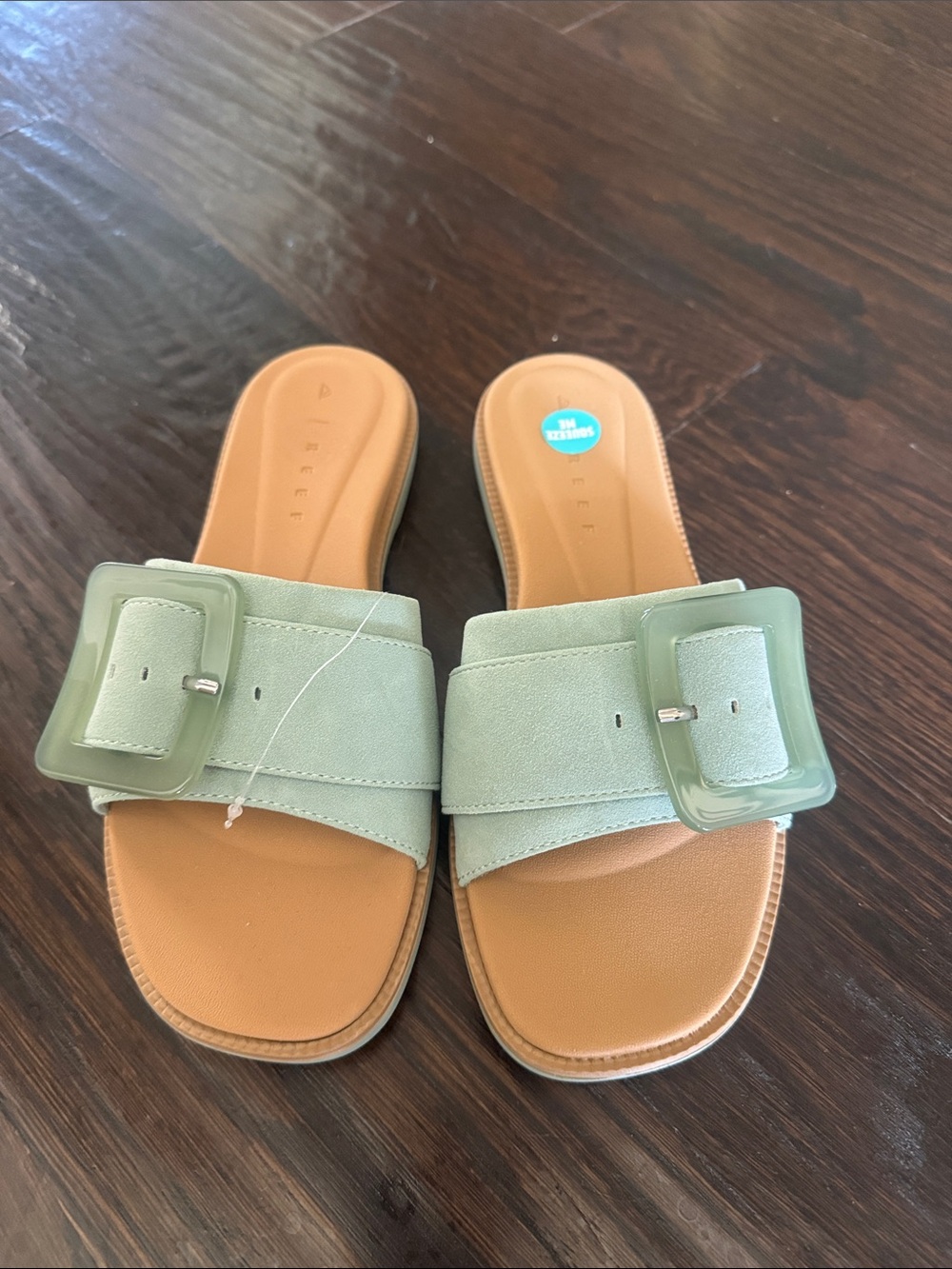 Reef Mint Green Slide Sandals with Oversized Buckle